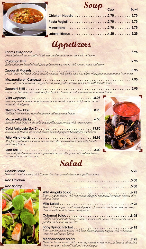 Villa Borghese Pizza Fords Menu