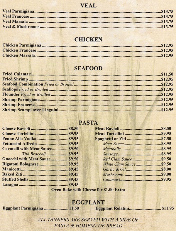 Villa Borghese Pizza Fords Menu