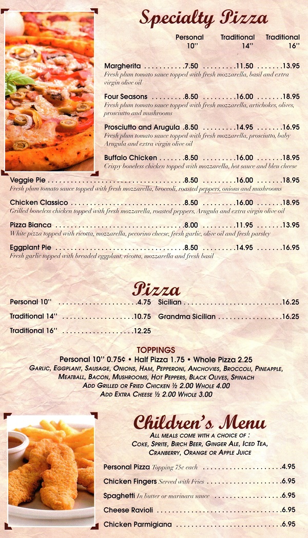 Villa Borghese Pizza Fords Menu