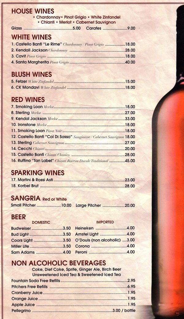 Villa Borghese Pizza Fords Menu