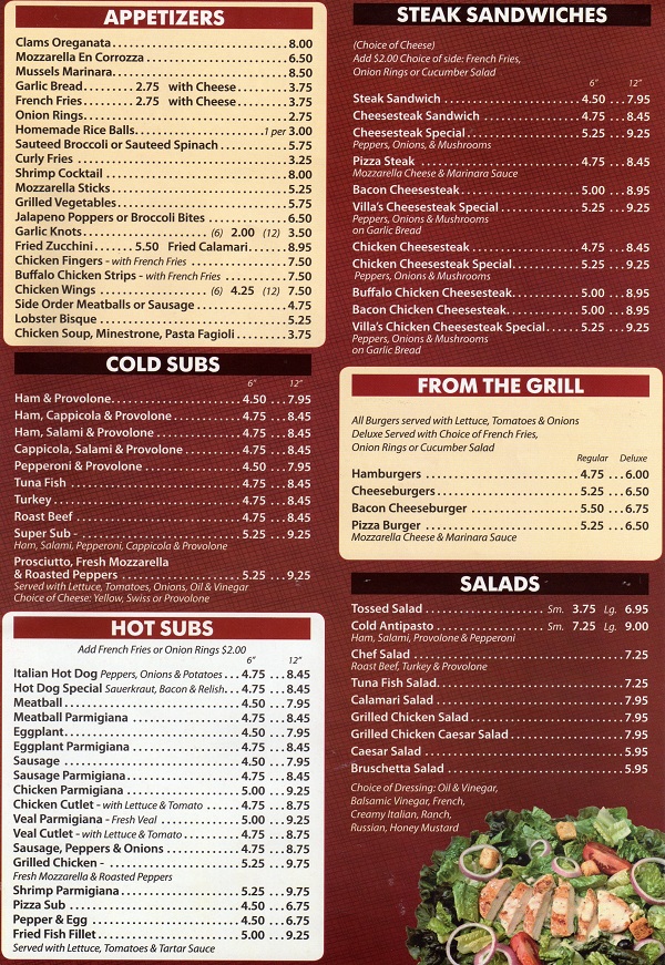 Villa Borghese Pizza Fords Menu